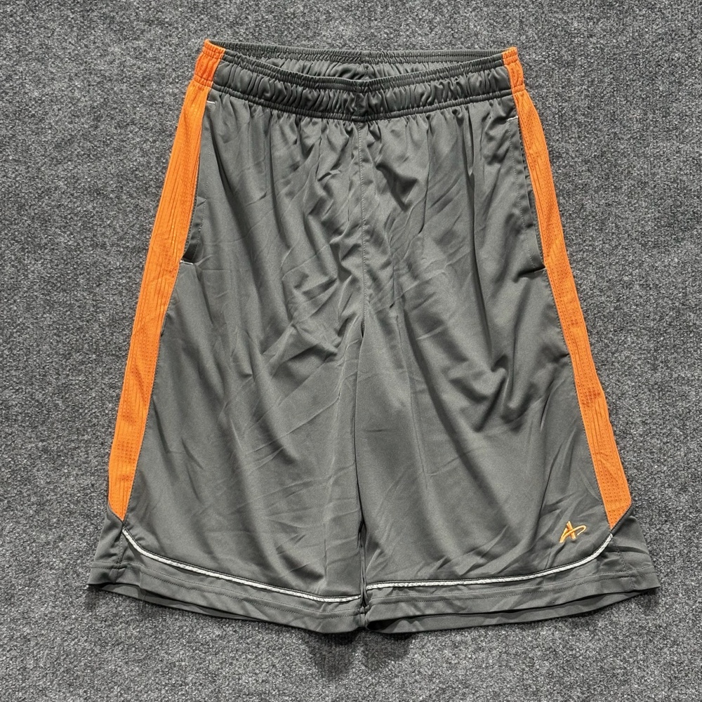 Athletech Shorts Mens M Gray Orange Colorblock Mesh Basketball Gym Athletic